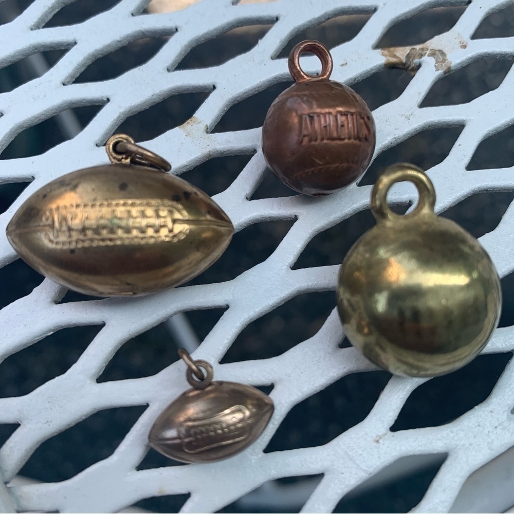 Vintage Sports Bracelet Necklace Charms Good Bronze Football Baseball